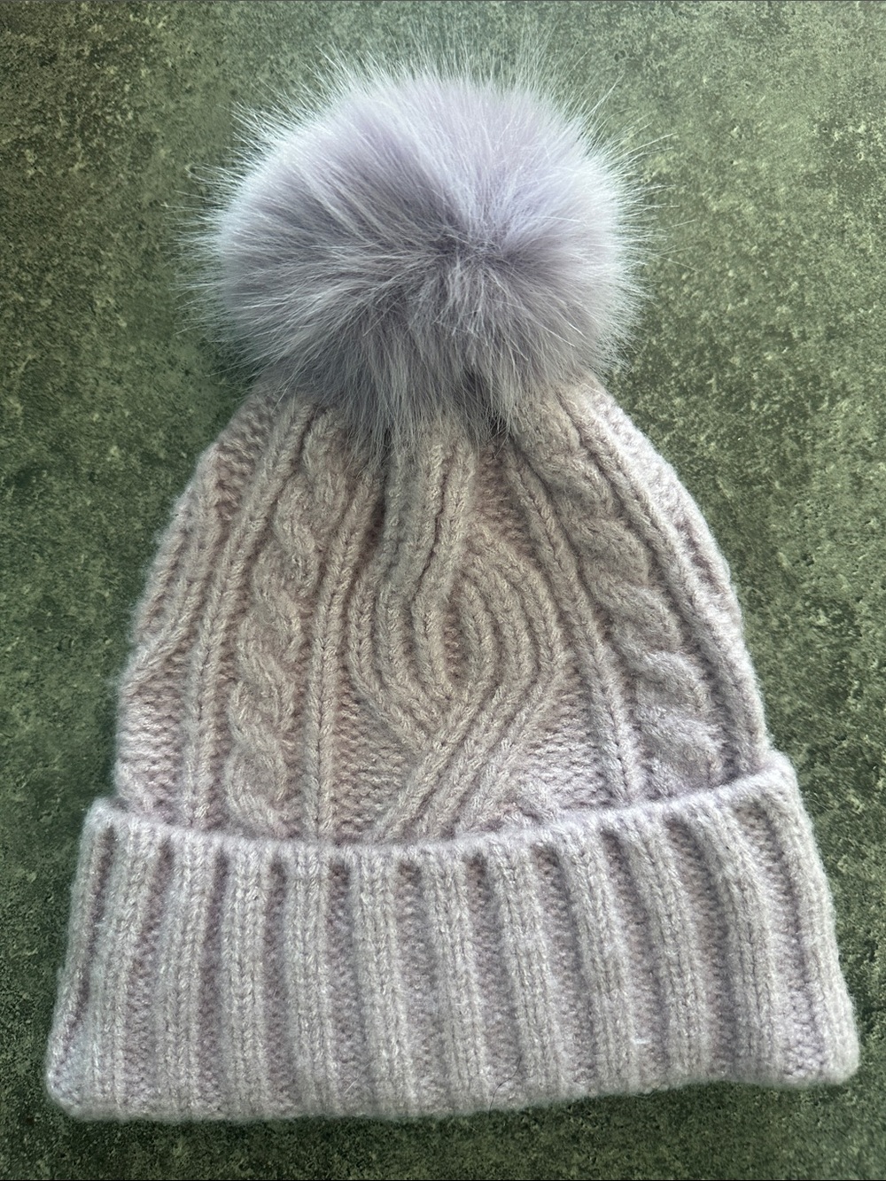 Treasure & Bond Cable Knit Pom Beanie in Purple Frost